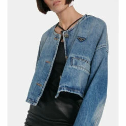 Prada Logo Cropped Denim Jacket -Cheap Prada Store unnamed file 116