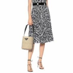 Prada Leather-trimmed Raffia Bucket Bag