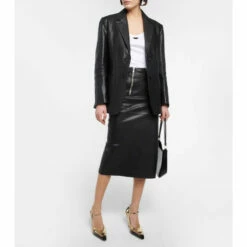 Prada Leather Midi Skirt