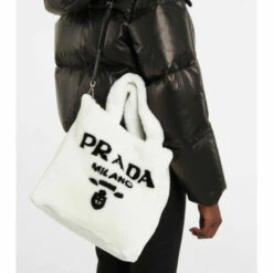 Prada Medium Logo Shearling Tote