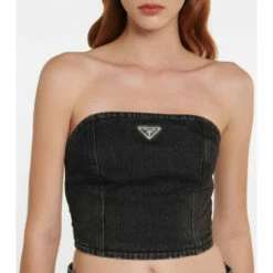 Prada Logo Denim Crop Top -Cheap Prada Store unnamed file 1440