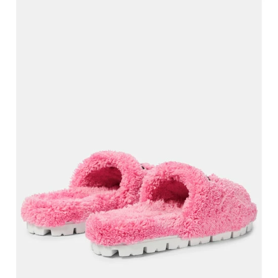 Prada Logo Faux Shearling Slides 4 Prada Logo Faux Shearling Slides - Image 2