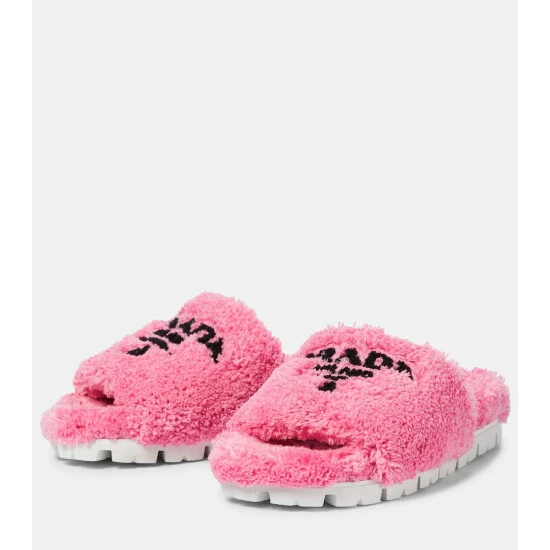 Prada Logo Faux Shearling Slides 6 Prada Logo Faux Shearling Slides - Image 4