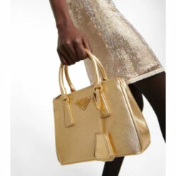 Prada Galleria Mini Metallic Leather Tote Bag