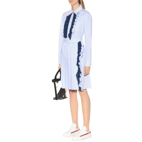 Prada Ruffle-trimmed Striped Cotton Dress 3 Prada Ruffle-trimmed Striped Cotton Dress