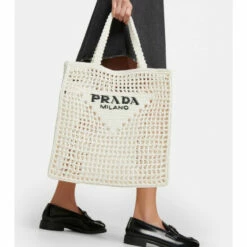 Prada Logo Raffia Tote Bag