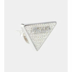 Prada Logo Embellished Silver Earrings