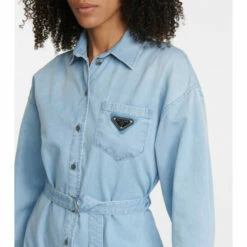 Prada Logo Belted Chambray Playsuit -Cheap Prada Store unnamed file 2120