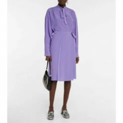 Prada Pleated Silk Midi Skirt