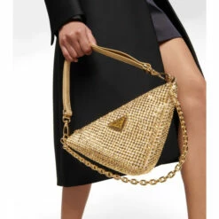 Prada Triangle Mini Embellished Satin Shoulder Bag