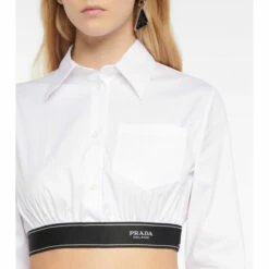 Prada Logo Cotton-blend Crop Shirt -Cheap Prada Store unnamed file 2642