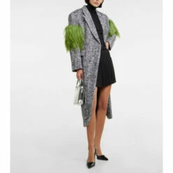 Prada Shearling-trimmed Tweed Coat