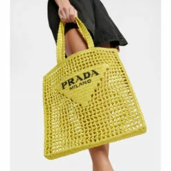 Prada Logo Raffia Tote Bag