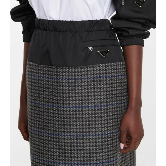 Prada Houndstooth Wool And Nylon Midi Skirt 5 Prada Houndstooth Wool And Nylon Midi Skirt - Image 3