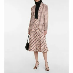 Prada Checked Virgin Wool Midi Skirt