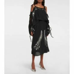 Prada Sequined Silk Off-shoulder Midi Dress