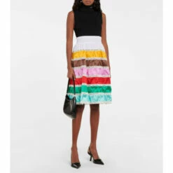 Prada Lace-trimmed Silk Midi Skirt