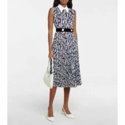 Prada Printed Pleated Midi Dress