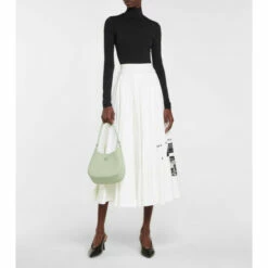 Prada Pleated Cotton Jersey Midi Skirt