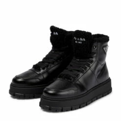Prada Shearling-trimmed Leather Ankle Boots -Cheap Prada Store unnamed file 5026