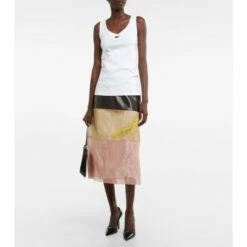 Prada Patchwork Leather And Mesh Midi Skirt