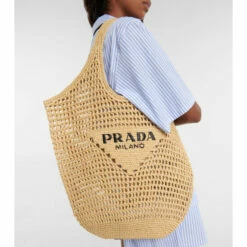 Prada Logo Raffia Tote Bag