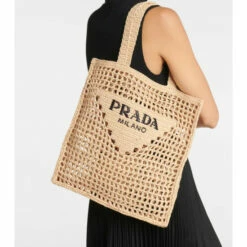 Prada Small Logo Raffia Tote