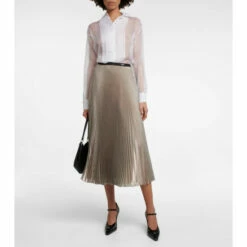 Cheap Prada Store 6 Prada Pleated Metallic Voile Midi Skirt