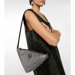 Prada Triangle Embellished Satin Pouch