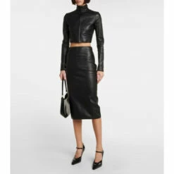 Prada Leather Midi Skirt