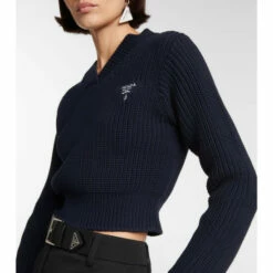 Prada V-neck Logo Cropped Cotton Sweater -Cheap Prada Store unnamed file 842